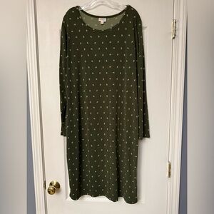 LuLaRoe Olive Long Sleeve Dress with Leaf Pattern